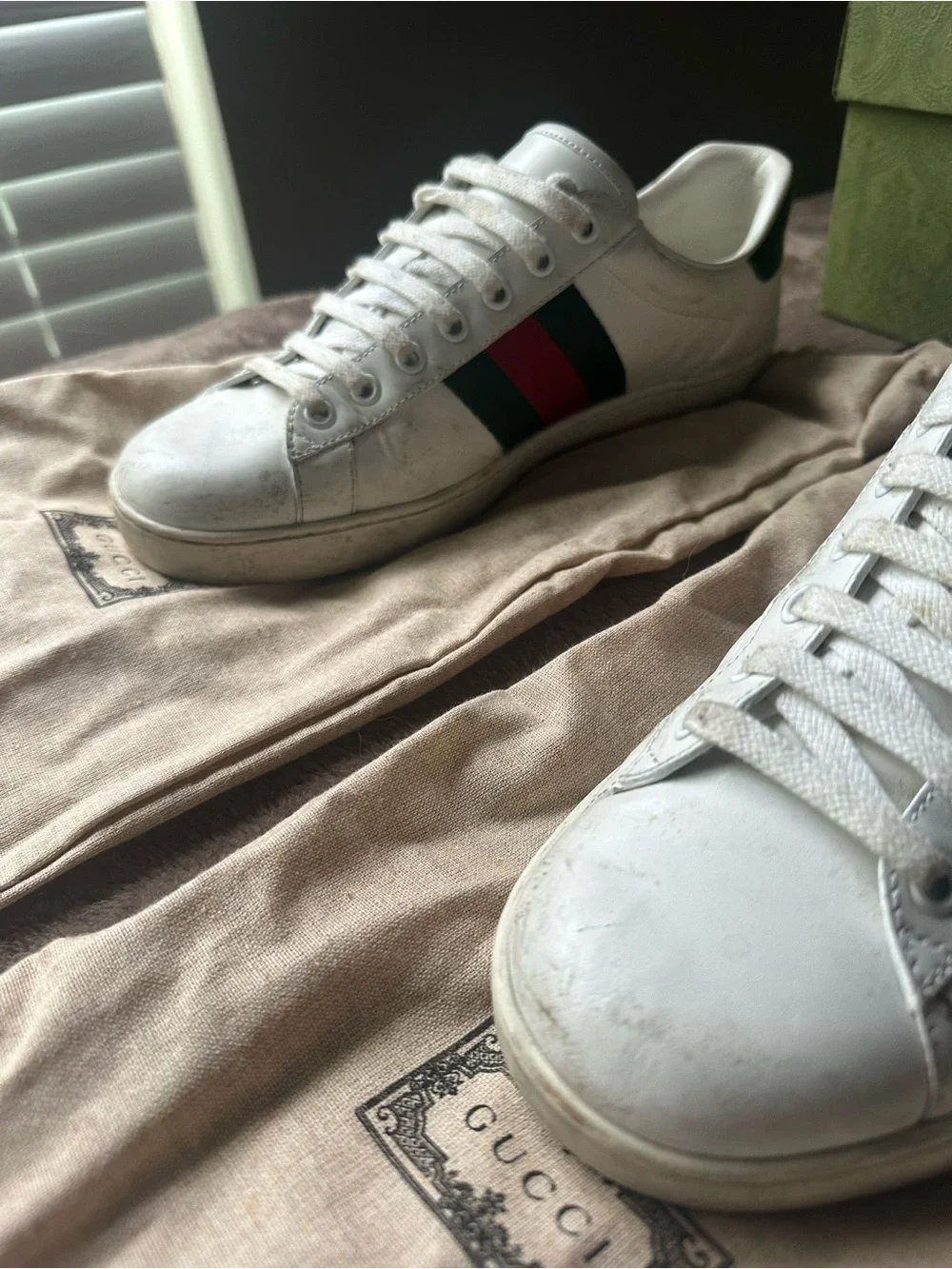 Gucci White Leather Ace Sneakers with Red Snake and Green-Red Web